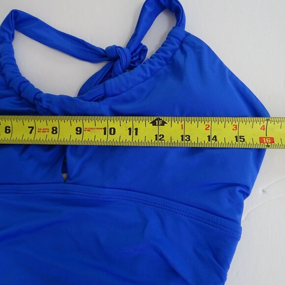 Merona Blue Ruched Halter One Piece Swimsuit Women Size M Padded FLAW - Picture 11 of 13